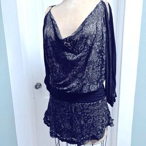 AVALON IBIZA 100% BLACK LACE COLD SHOULDER CUT OUT MINI CLUB DRESS SIZE LARGE